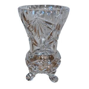 Gorgeous Vintage Cut Crystal Tripod Footed Scalloped Mouth Flower Vase